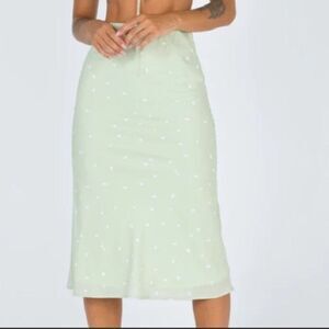 Princess Polly Pastel Green Daydreamer Polka Dot‎ Midi Slip Skirt 10US